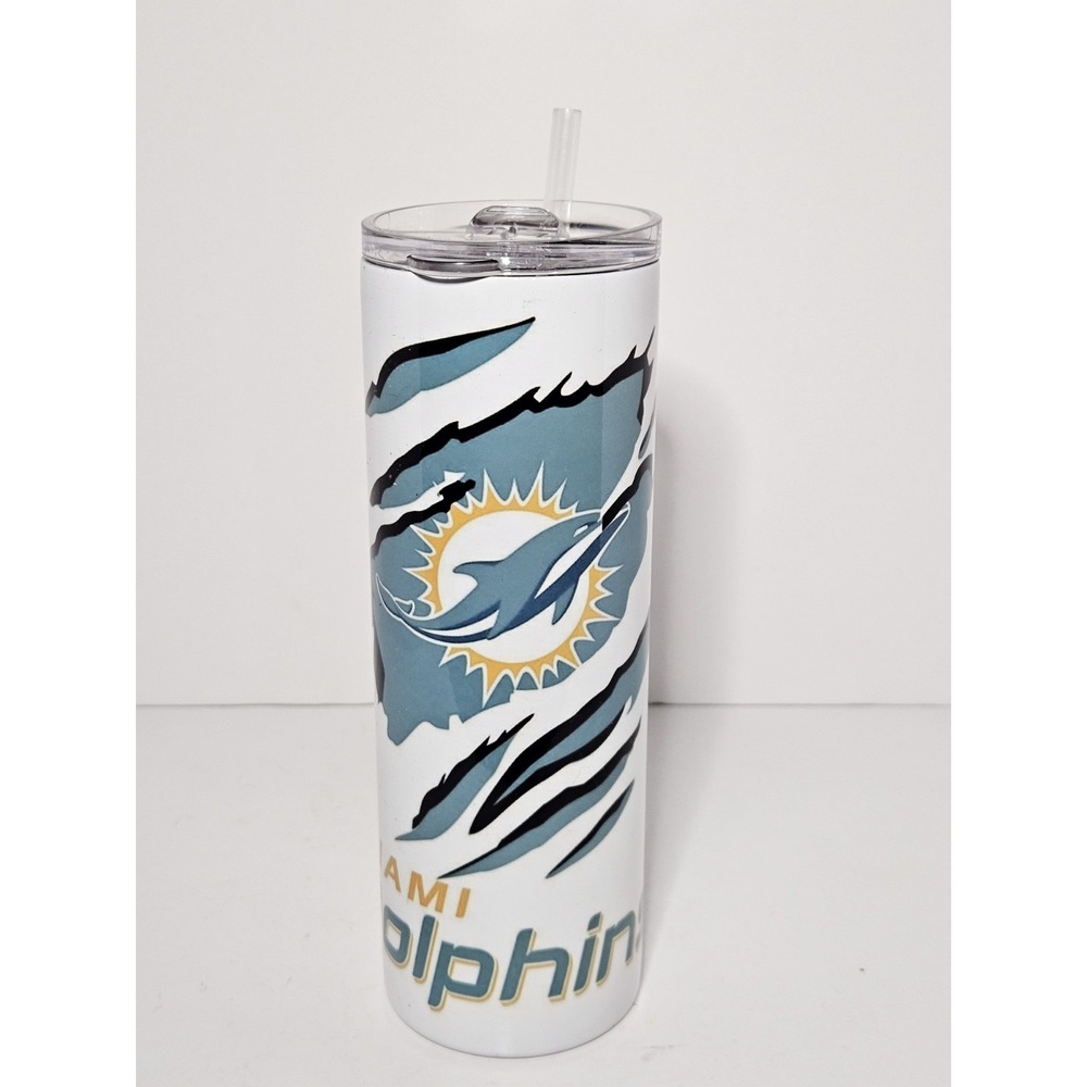 Miami Dolphins 20 oz Skinny Tumbler Stainless Steel Travel Mug Insulated Straw